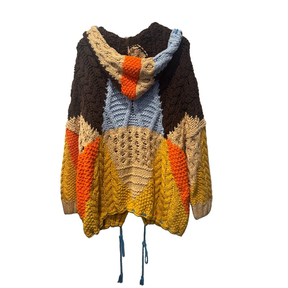 FREE PEOPLE Chunky Knit Boho Poncho Sweater Oversized Rare - Picture 10 of 11